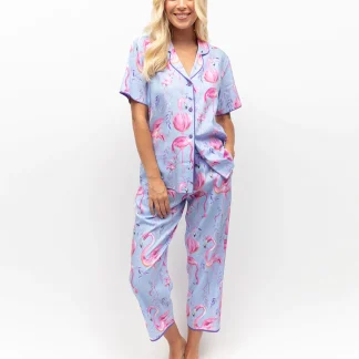 Cyberjammies Zoey Flamingo Print Cropped Pyjama Set