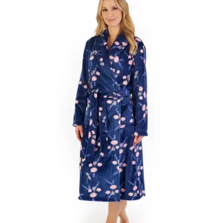 Slenderella Floral Flannel Fleece Shawl Collar Wrap HC06313