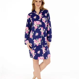 Slenderella Bold Floral Flannel & Interlock Woven Cotton Nightshirt NS88205