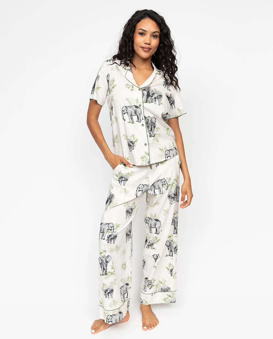 Cyberjammies Eloise Elephant Print Wide Leg Pyjama Set