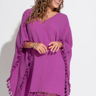 Pour Moi Cotton Double Cloth Fringe Trim Kaftan
