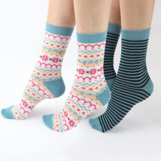 Pretty Polly Fairisle Stripe Mix Bamboo Socks 2 Pair Pack
