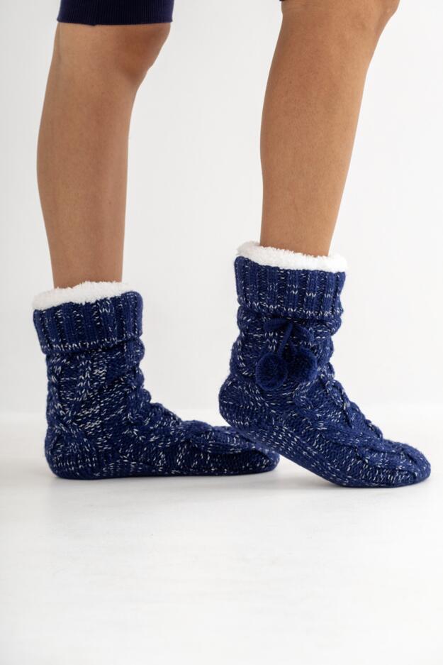 Pour Moi Cosy Cable Knit Lined Slipper Sock - Image 6