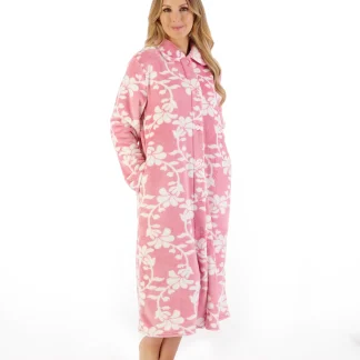 Slenderella Floral Flannel Fleece Button Through Housecoat HC08311