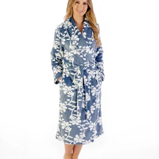 Slenderella Floral Flannel Fleece Shawl Collar Wrap HC08313