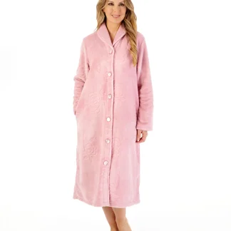Slenderella Floral Embossed Fleece Button Housecoat HC08316