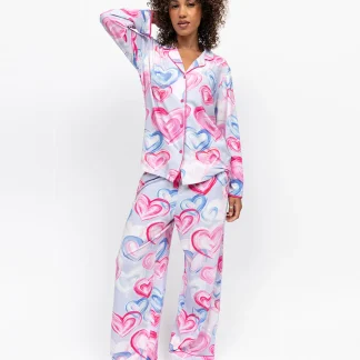Cyberjammies Chloe Heart Printed Jersey Wide Leg Pyjama Set