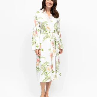 Cyberjammies Aimee Scalloped Lace Floral Print Midi Dressing Gown