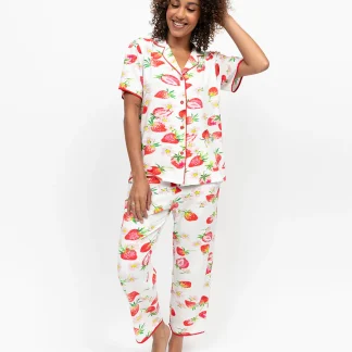 Cyberjammies Pippa Strawberry Printed Jersey Cropped Pyjama Set